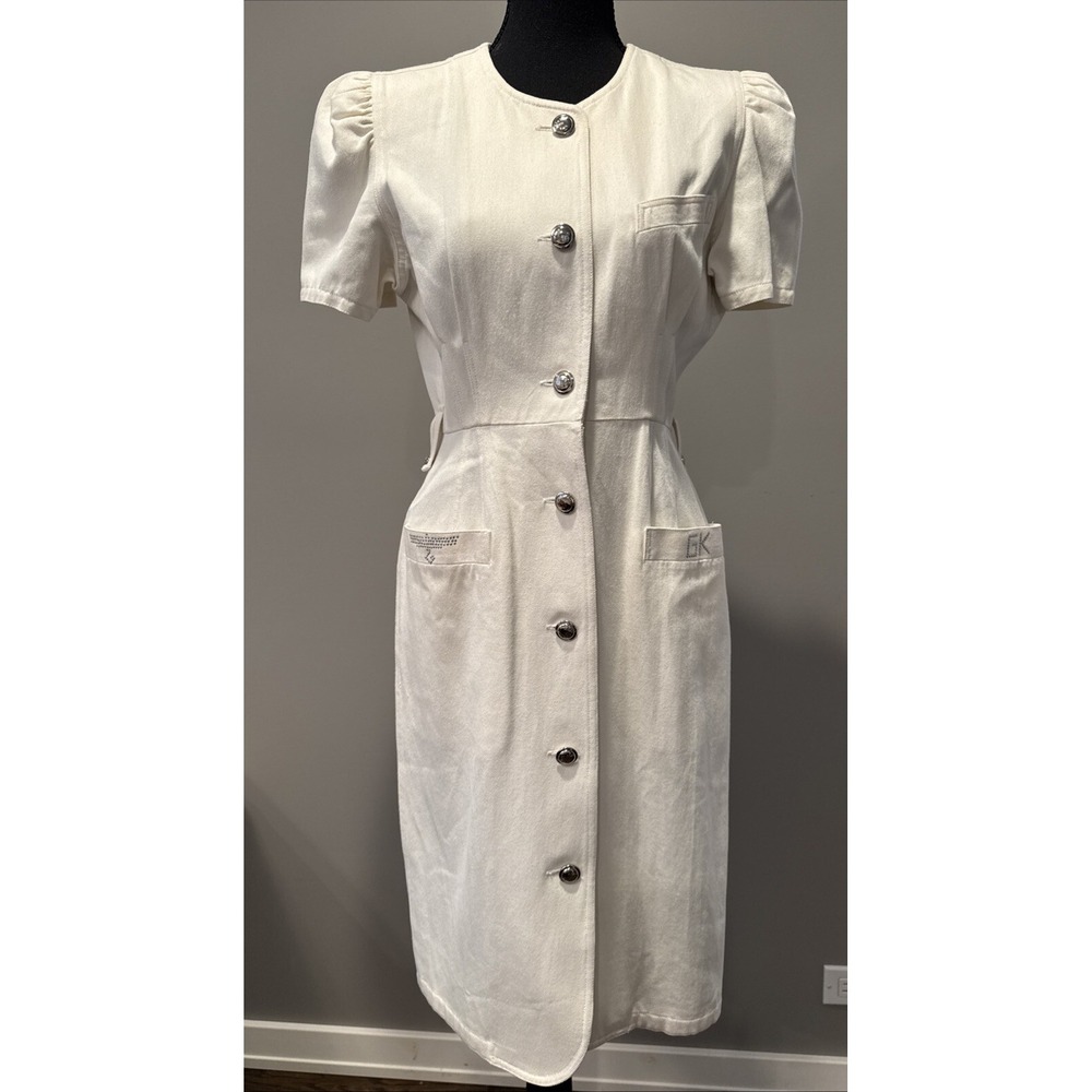GK La Moda Goji Italya French Classic Denim Dress White Midi Bodycone Pencil